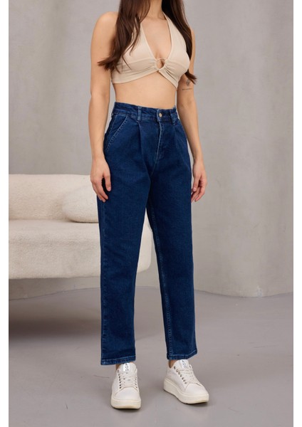 Kadın Yüksek Bel Likralı Pileli Mom Jeans fiyatları