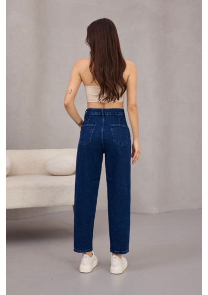 Kadın Yüksek Bel Likralı Pileli Mom Jeans modelleri