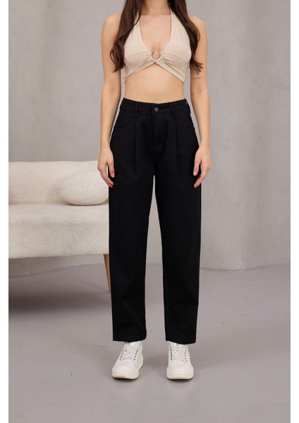 Kadın Yüksek Bel Likralı Pileli Mom Jeans modelleri