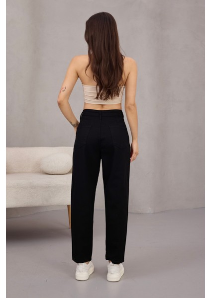 Kadın Yüksek Bel Likralı Pileli Mom Jeans fırsatları
