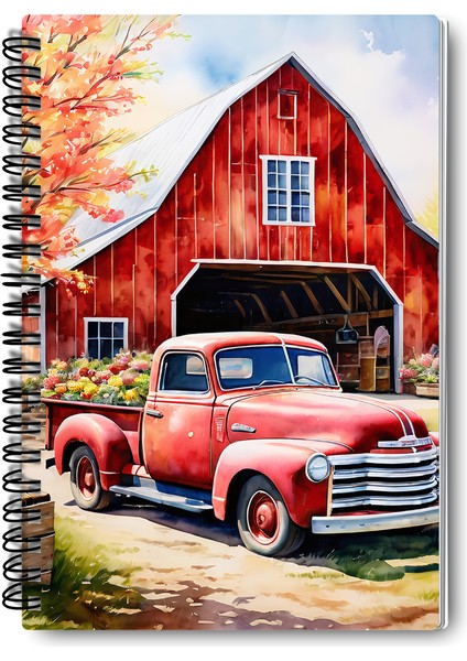 Vintage Araba Çiftlik Tasarım Tel Spiralli 4'lü Hatıra, Günlük, Ajanda, Anı, Okul Defter Seti fiyatları
