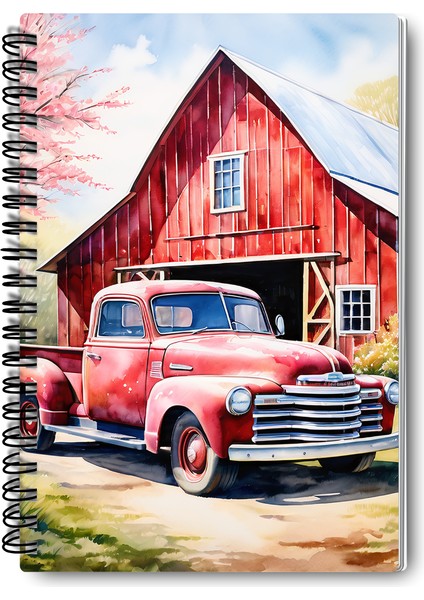 Vintage Araba Çiftlik Tasarım Tel Spiralli 4'lü Hatıra, Günlük, Ajanda, Anı, Okul Defter Seti modelleri
