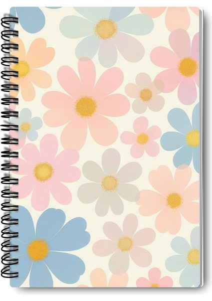 Pastel Renk Çiçekler Tasarım Tel Spiralli 4'lü Hatıra, Günlük, Ajanda, Anı, Okul Defter Seti modelleri