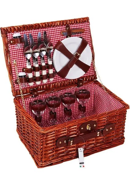 Cestino Italy 4 Kişilik Kırmızı Astarlı Piknik Sepeti