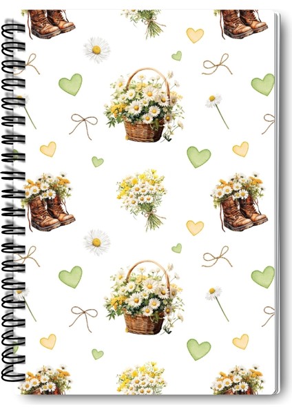 Papatya ve Kır Çiçekleri Tasarım Tel Spiralli 4'lü Hatıra, Günlük, Ajanda, Anı, Okul Defter Seti fiyatları