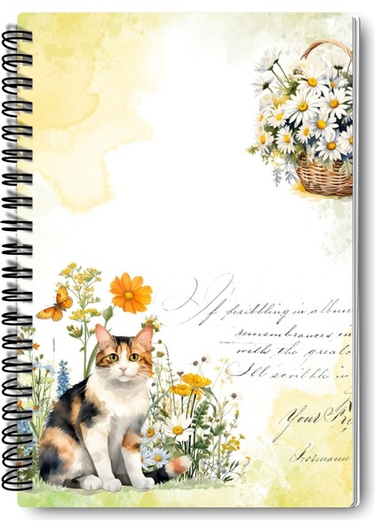 Papatya ve Kır Çiçekleri Tasarım Tel Spiralli 4'lü Hatıra, Günlük, Ajanda, Anı, Okul Defter Seti modelleri