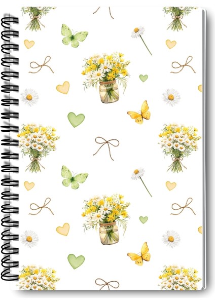 Papatya ve Kır Çiçekleri Tasarım Tel Spiralli 4'lü Hatıra, Günlük, Ajanda, Anı, Okul Defter Seti indirimleri