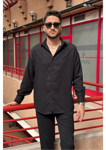 Erkek, Nakış Detaylı, Regular-Fit, Kışlık-Baharlık, Ince Fitilli Kadife Gömlek G16