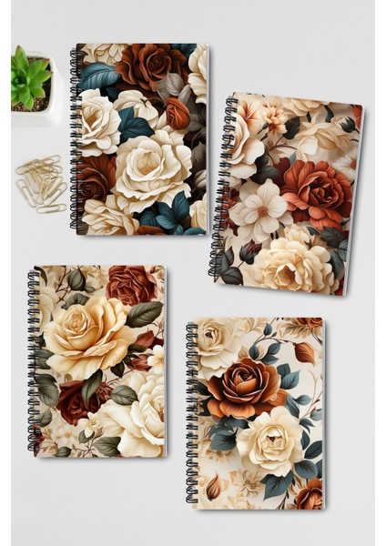 Minik Kuşlar No:1 Tasarım Tel Spiralli 4'lü Hatıra, Günlük, Ajanda, Anı, Okul Defter Seti