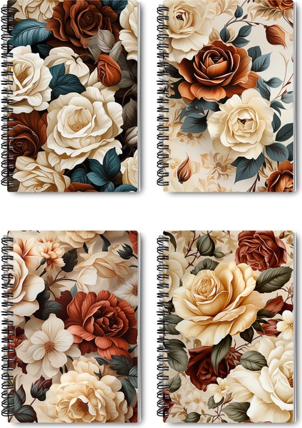 Minik Kuşlar No:1 Tasarım Tel Spiralli 4'lü Hatıra, Günlük, Ajanda, Anı, Okul Defter Seti