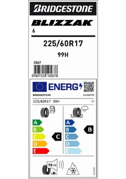 225/60R17 99H Blizzak 6 Oto Kış Lastiği (Üretim YILI:2025) modelleri