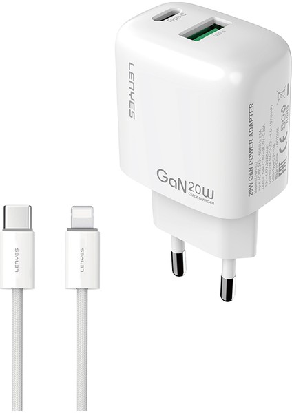 LCH91-TC-L Type-C To Lightning Gan Teknolojili Pd ve USB Hızlı Şarjlı Şarj Seti 20W Beyaz