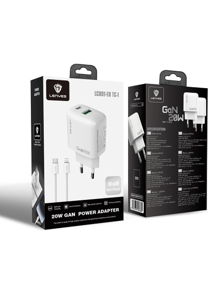 LCH91-TC-L Type-C To Lightning Gan Teknolojili Pd ve USB Hızlı Şarjlı Şarj Seti 20W Beyaz fiyatları