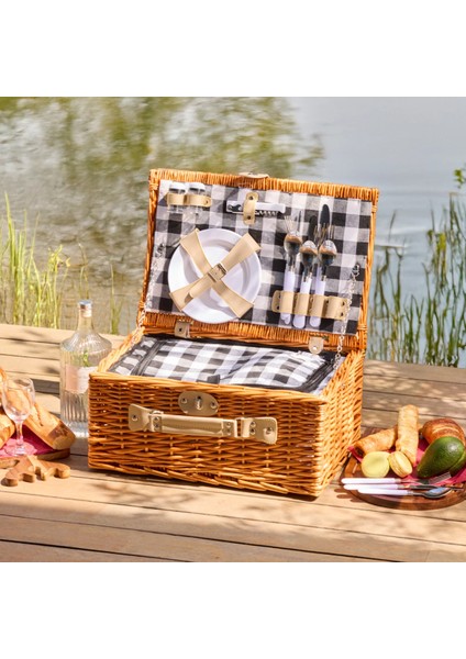 Cestino Italy Siyah Ekose Astarlı 4 Kişilik Piknik Sepeti