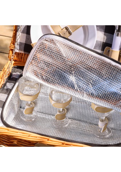 Cestino Italy Siyah Ekose Astarlı 4 Kişilik Piknik Sepeti fırsatları