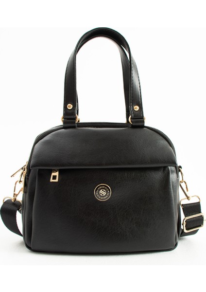 Kadın Siyah Yumuşak Suni Deri Ayarlanabilir Çapraz Askılı Smart Casual Omuz ve El Çantası