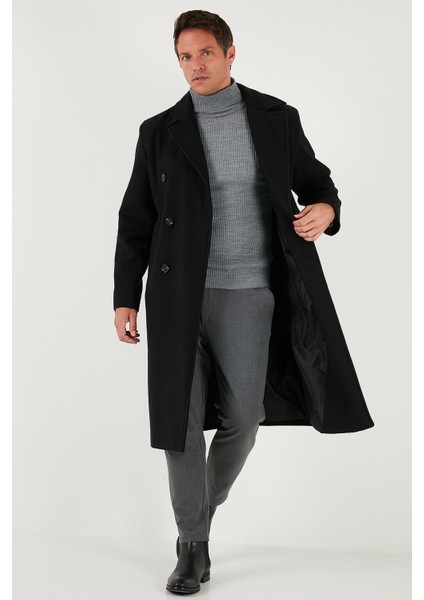 Loose Fit Kruvaze Yaka Uzun Astarlı Kaşe Kaban Erkek Kaban 681003
