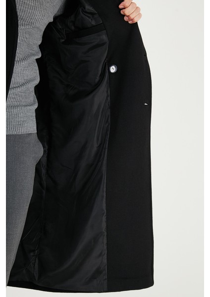 Loose Fit Kruvaze Yaka Uzun Astarlı Kaşe Kaban Erkek Kaban 681003