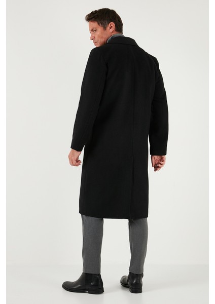 Loose Fit Kruvaze Yaka Uzun Astarlı Kaşe Kaban Erkek Kaban 681003