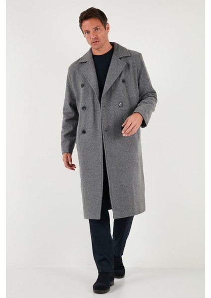 Loose Fit Kruvaze Yaka Uzun Astarlı Kaşe Kaban Erkek Kaban 681003