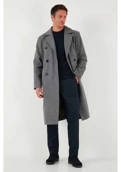 Loose Fit Kruvaze Yaka Uzun Astarlı Kaşe Kaban Erkek Kaban 681003