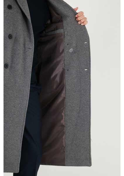 Loose Fit Kruvaze Yaka Uzun Astarlı Kaşe Kaban Erkek Kaban 681003