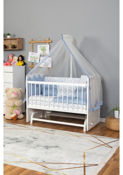 Doğal Ahşap Beşik Anne Yanı Sallanır 70X130 - Nakışlı Uyku Seti +Cibinlik modelleri