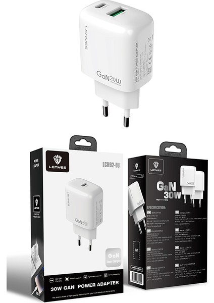 LCH92 Type-C Gan Teknolojili Pd Hızlı Şarj Özellikli Şarj Başlığı 30W Beyaz