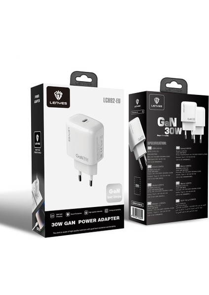 LCH92 Type-C Gan Teknolojili Pd Hızlı Şarj Özellikli Şarj Başlığı 30W Beyaz