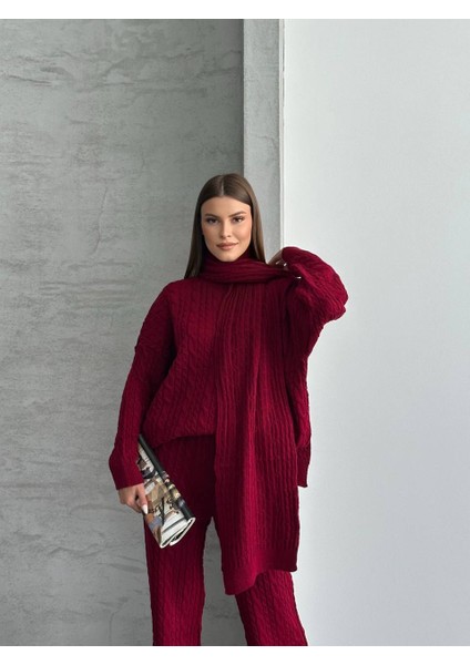 Kahve Atkılı Saç Örgülü Triko Pantolon Takım fiyatları