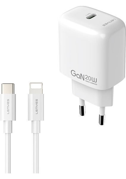 LCH90-TC-L Type-C To Lightning Gan Teknolojili Pd Hızlı Şarj Özellikli Şarj Seti 20W Beyaz