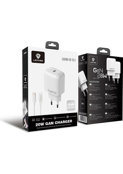 LCH90-TC-L Type-C To Lightning Gan Teknolojili Pd Hızlı Şarj Özellikli Şarj Seti 20W Beyaz fiyatları