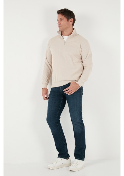 Pamuklu Regular Fit Yarım Fermuarlı Dik Yaka Kazak Erkek Kazak 456112