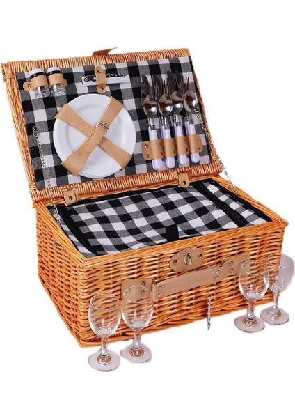 Cestino Italy Siyah Ekose Astarlı 4 Kişilik Piknik Sepeti