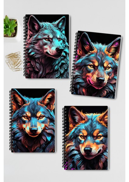 Pop Art Kurt Temalı Tasarım Tel Spiralli 4'lü Hatıra, Günlük, Ajanda, Anı, Okul Defter Seti