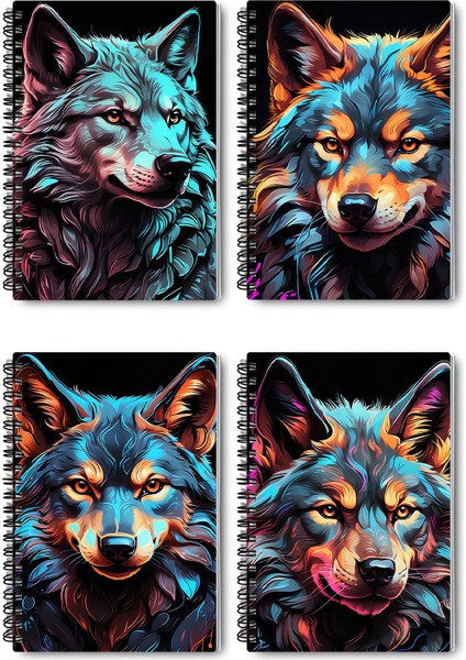 Pop Art Kurt Temalı Tasarım Tel Spiralli 4'lü Hatıra, Günlük, Ajanda, Anı, Okul Defter Seti