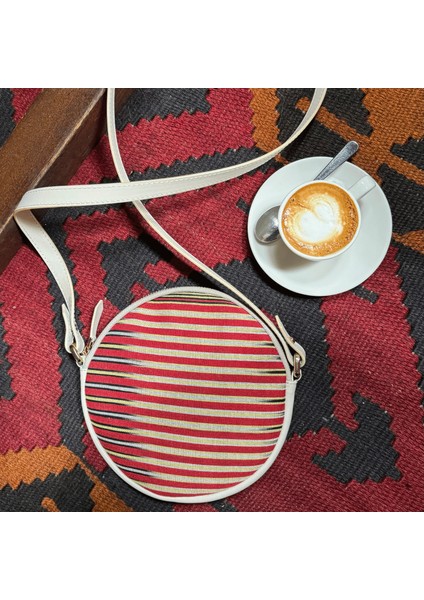 Çona Maxi - İnce Çizgili Bej Deri Yuvarlak Çanta fiyatları