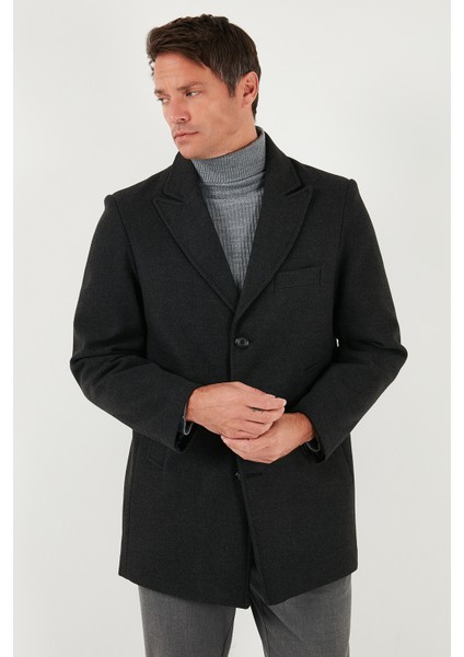 Slim Fit Apaş Yaka Astarlı Kaşe Kaban Erkek Kaban 584K1217
