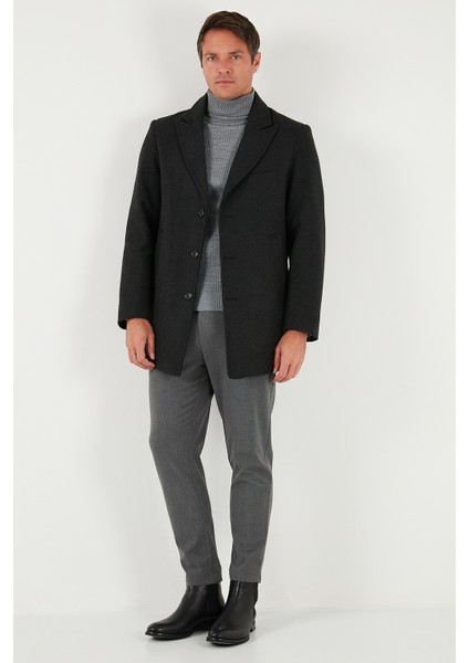Slim Fit Apaş Yaka Astarlı Kaşe Kaban Erkek Kaban 584K1217