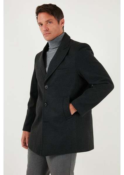 Slim Fit Apaş Yaka Astarlı Kaşe Kaban Erkek Kaban 584K1217