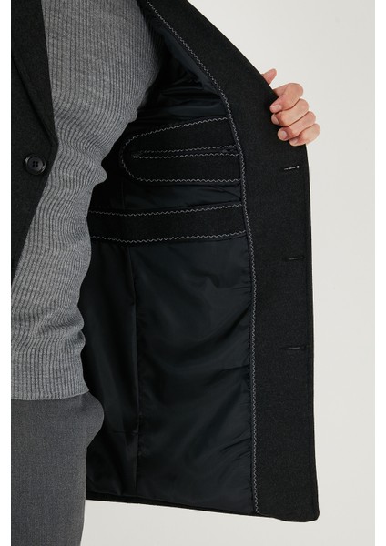 Slim Fit Apaş Yaka Astarlı Kaşe Kaban Erkek Kaban 584K1217