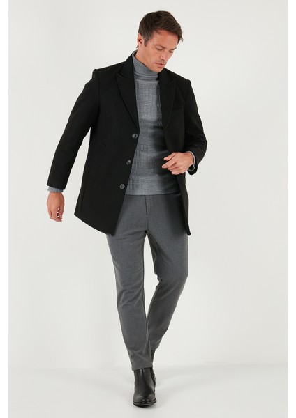 Slim Fit Apaş Yaka Astarlı Kaşe Kaban Erkek Kaban 584K1217