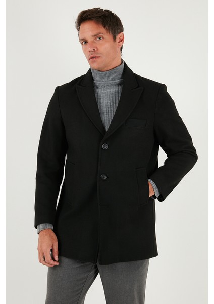 Slim Fit Apaş Yaka Astarlı Kaşe Kaban Erkek Kaban 584K1217