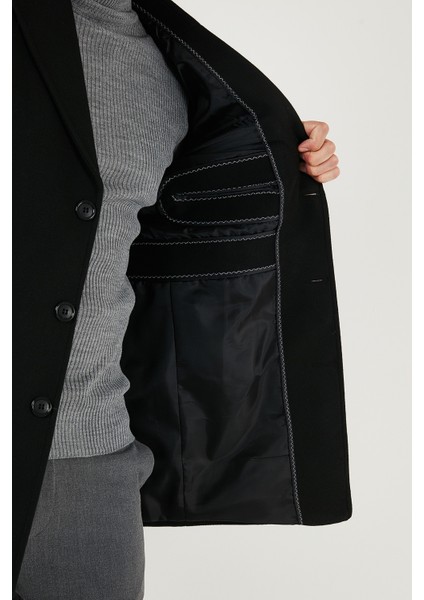 Slim Fit Apaş Yaka Astarlı Kaşe Kaban Erkek Kaban 584K1217