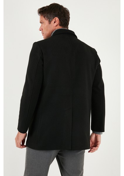 Slim Fit Apaş Yaka Astarlı Kaşe Kaban Erkek Kaban 584K1217