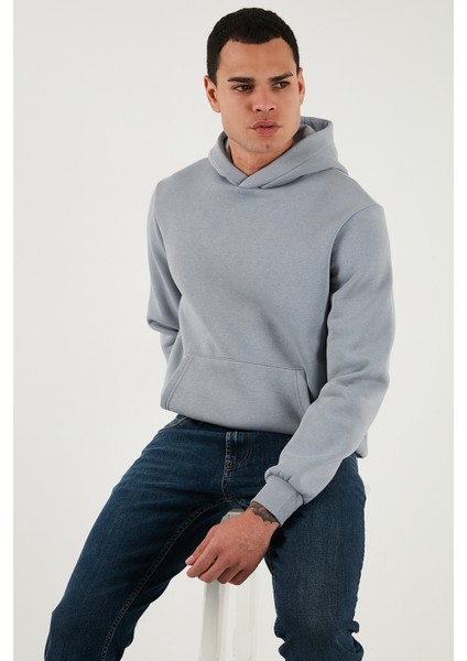 Slim Fit Kapüşonlu Kanguru Cepli İçi Tüylü Yumuşak Şardonlu Sweat Erkek SWEAT 5905281