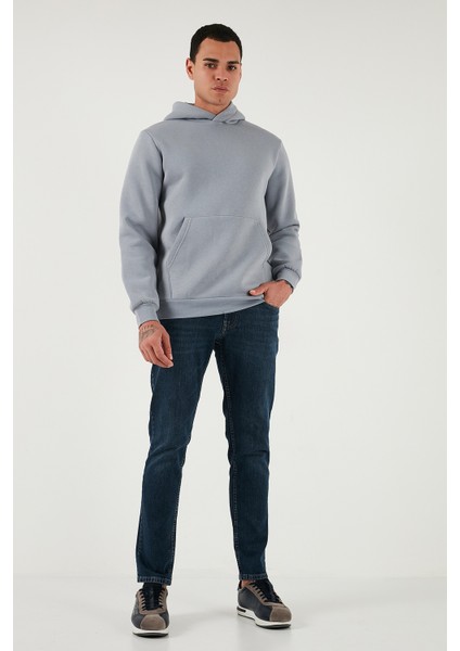 Slim Fit Kapüşonlu Kanguru Cepli İçi Tüylü Yumuşak Şardonlu Sweat Erkek SWEAT 5905281