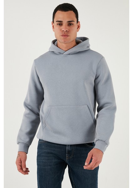 Slim Fit Kapüşonlu Kanguru Cepli İçi Tüylü Yumuşak Şardonlu Sweat Erkek SWEAT 5905281