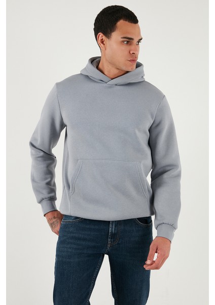 Slim Fit Kapüşonlu Kanguru Cepli İçi Tüylü Yumuşak Şardonlu Sweat Erkek SWEAT 5905281