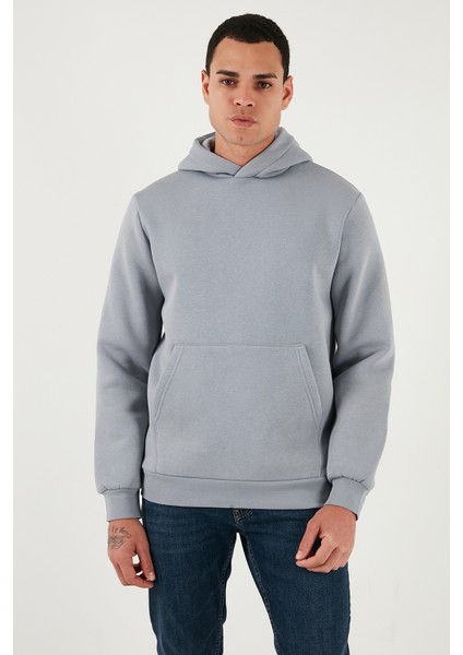 Slim Fit Kapüşonlu Kanguru Cepli İçi Tüylü Yumuşak Şardonlu Sweat Erkek SWEAT 5905281